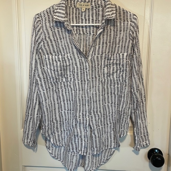 Anthropologie Cloth & Stone Pebble Print Shirt gray & white XS - Picture 1 of 9